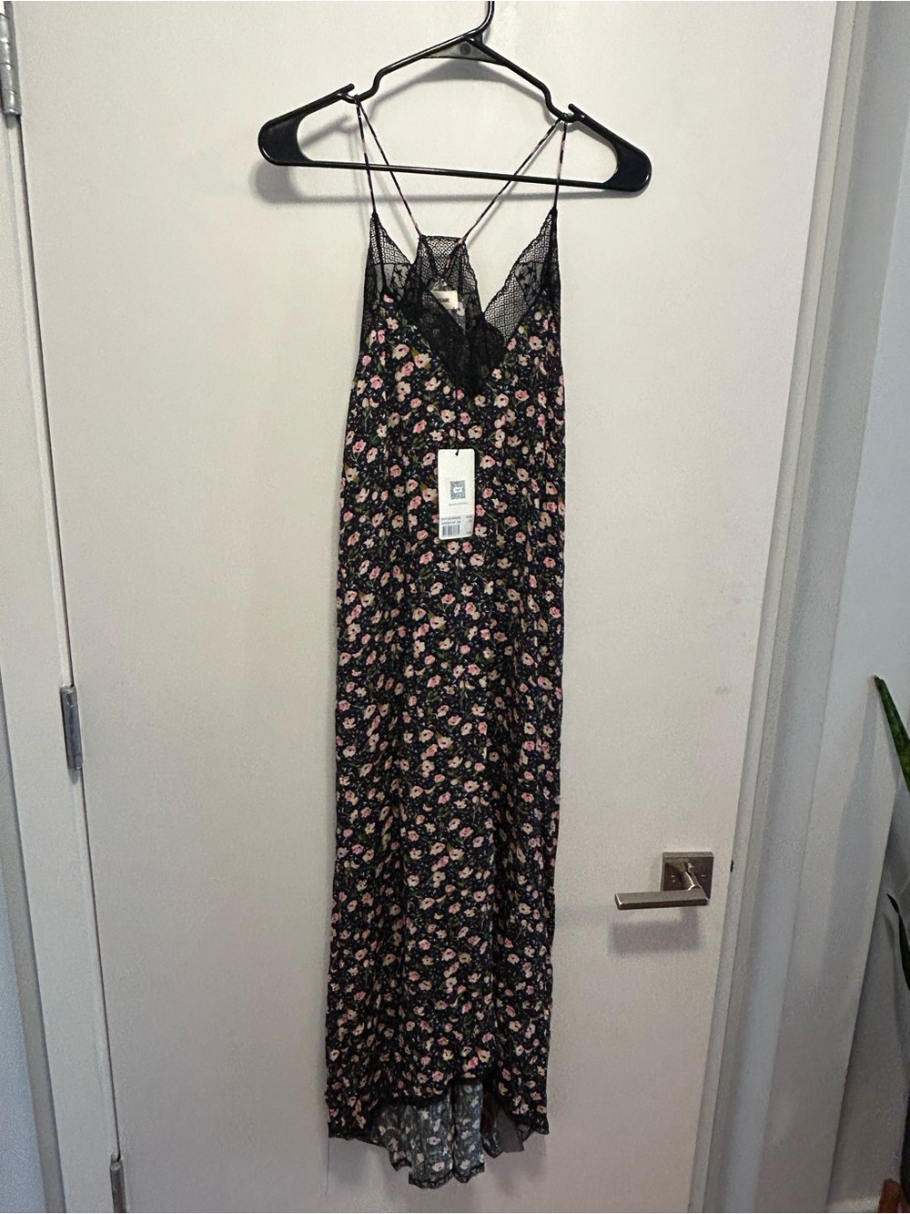 Zadig & Voltaire Black Floral Slip Dress with Pink Accents - Picture 8 of 8